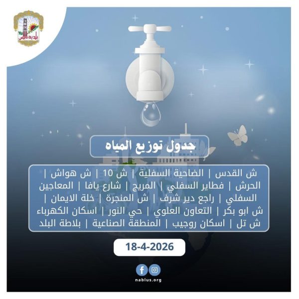 جدول توزيع المياه