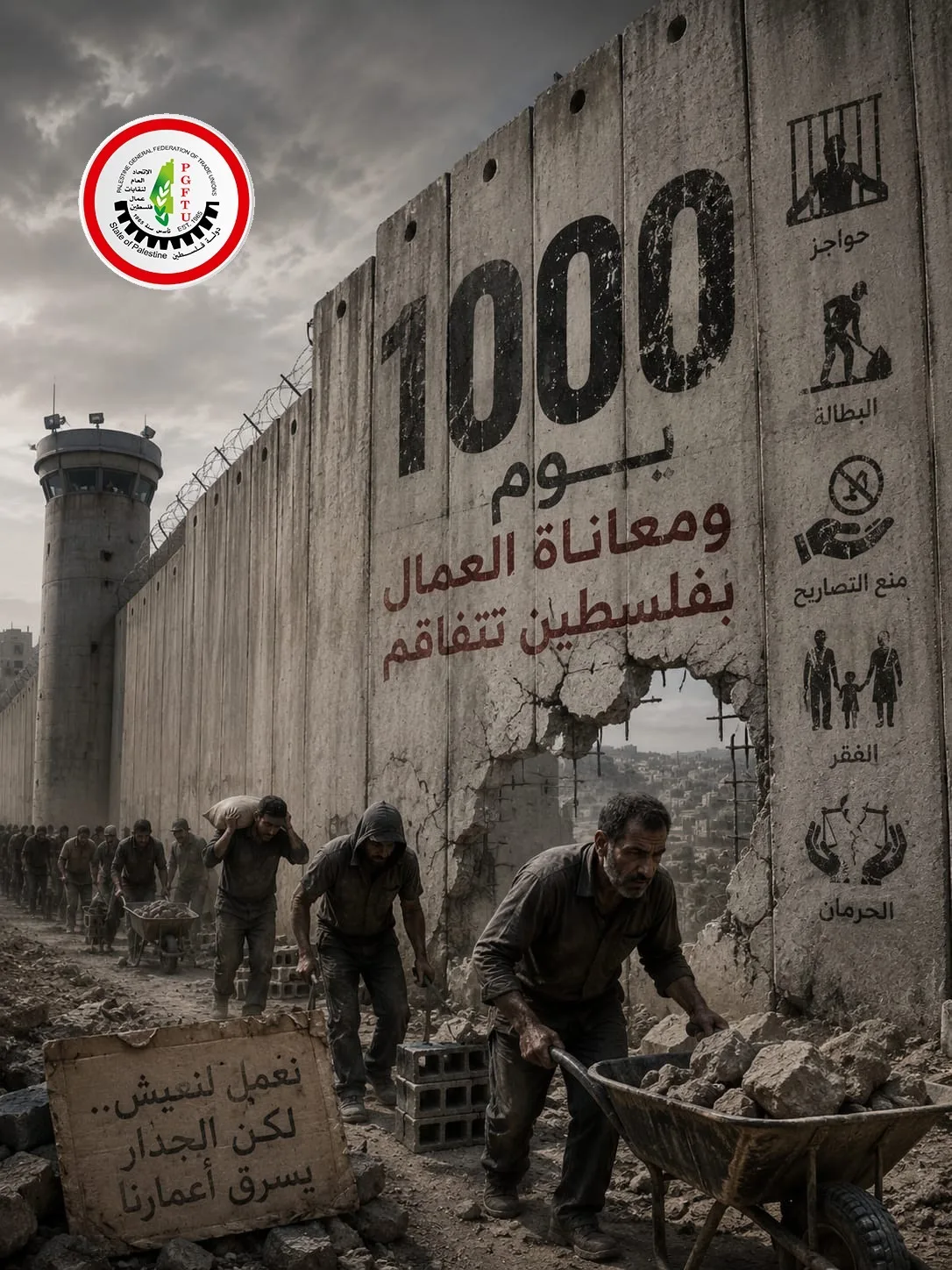 الاتحاد العام لنقابات عمال فلسطين: 1000 يوم من المعاناة والدمار... 570 ألف عامل عاطل عن العمل وخسائر تتجاوز 10 مليارات دولار