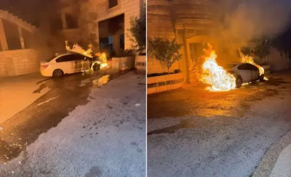 المستوطنون يحرقون سيارات ومنازل جنوب نابلس