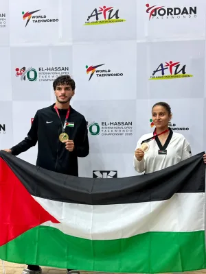 المنتخب الفلسطيني للتايكواندو يستهل مشاركته في بطولة الحسن الدولية بذهبية وبرونزية
