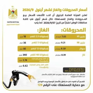 🌎أسعار المحروقات والغاز المحدثة لشهر أيلول 9/2026