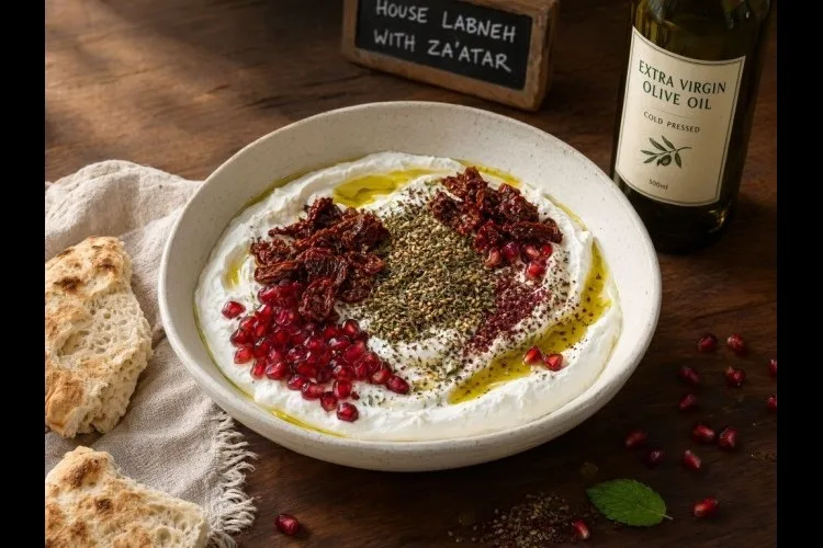 تغميسة اللبنة بالزيتون والبندورة المجففة