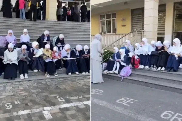 دفاتر على الأرصفة.. هكذا واجهت طالبات ومعلمات أذربيجان منعهن من دخول المدارس